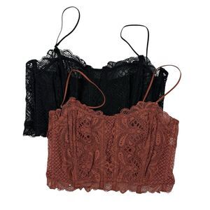 Lot of 2 Free People Intimately Moonlit Meadow Bralette Small Black Rust Lace